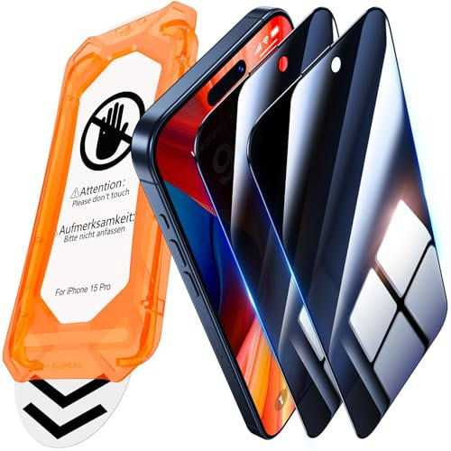UniqueMe for iPhone 15 Pro Privacy Screen Protector - 2 Pack [ Anti Spy ] [Automatic Dust Removal] 6.1 inch 9H Full Coverage Tempered Glass Flim Bubble-Free Case Friendly