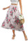 Zeagoo Maxirock Damen Elastische Hohe Taille Langer Rock Flowy Sommerrock mit Taschen Elegant Stufenrock Lang Rosa Blumen XL