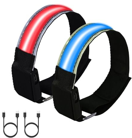 OQIMAX LED Armband Aufladbar, 2 Stück Reflektoren Armband mit 5 Farben & 2 Lichtmodi, Leuchtband Kinder, Nacht Sicherheits Licht für Nachtlauf, Radfahren, Joggen, Hundewandern