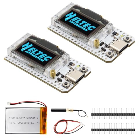 LoRa ESP32 V3 Board mit 3000mAh Battery Set, 2 Stück Meshtastic LoRa ESP32 mit 868MHz Antenna und OLED Display Entwicklungsplatine WiFi + BLE Dual-Core IOT Board Kompatibel mit Arduino/Meshtastic