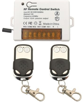 DieseRC 2 Canali Interruttore di Telecomando a Relè Senza Fili 433 Mhz RF AC 220V 230V 10A Relè Ricevitore con 2 Trasmettitori Portachiavi, Capocorda Grande Facilità di Cablaggio