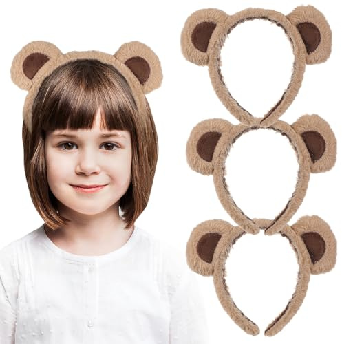 NIYANGLE 3stücke Bärenohren Haarband Für Frauen Und Mädchen Niedliches Plüsch Tierkopfbedeckung Für Cosplay Partys Und Tägliches Tragen Bezaubernde Tierohren Stirnband Für Fotografie Und Dekoration