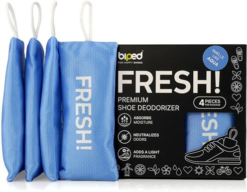 biped FRESH! premium shoe deodorizer - Schuhdeo gegen Geruch und Schweiß - Duft Schuhkissen mit Bambus Aktivkohle - Schuh Geruchsentferner für Sneaker, Schuhe und Sporttaschen z2925(AQUA, 4 Stück)