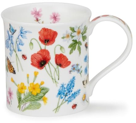 Dunoon Bute Wildflower Poppy 0.3 Litre Fine Bone China Mug with with Wildflowers Bees and Butterflies