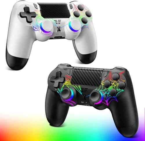 Suoxiom Controller wireless per PS4, controller di gioco compatibile con PS4/Pro/Slim/PC Gamepad con pulsante turbo/posteriore/doppia vibrazione/sensore giroscopio a 6 assi/touch panel (WHITE+BLACK)