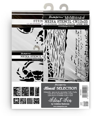 Stamperia - Thick Stencils for Scrapbooks, Albums, Cards, Bullet Journalling, and More, Flexible Material, Easy to Clean, Perfect for Hobbies, Crafts and Gifting (Silent Sea) (8pcs)