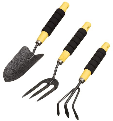 3 Piece Carbon Steel Hand Tools Set, Garden Tools Set Transplanting Trowel & Fork, Tiny Gardening Kit for Small Flower Garden Plants Care Ideal Gardening Gifts for Men & Women