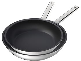 Rostique Padella in acciaio inox da 24 cm e 28 cm con rivestimento antiaderente, adatta a tutti i piani cottura, compresi gas e induzione