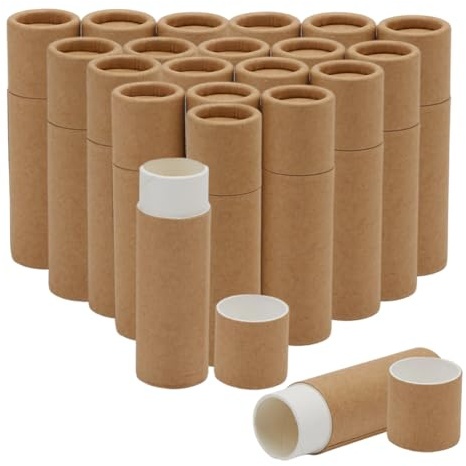 CRAFTYMELODY 20 Stück Cardboard Lip Balm Tubes Kraftpapier Lippenstift Tube Leere Lippenstiftflasche Chapstick Tubenhalter Push Up Solid Stick Container