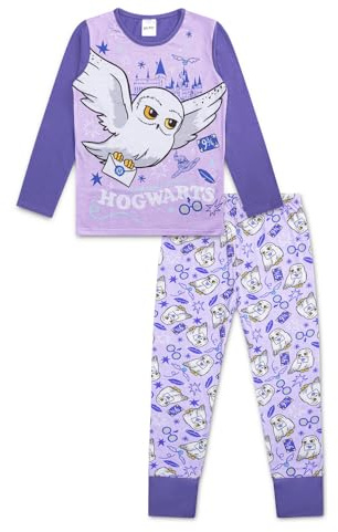 Harry Potter Girls Pyjamas– Hedwig Hogwarts Girls Pjs- Long Sleeve Top & Cuffed Bottoms Sleepwear Set– Ages 6 to 13 Years Old