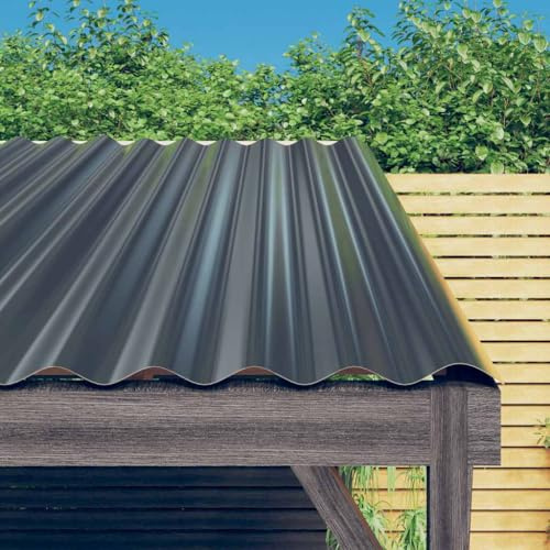 Mokuyary Lot de 12 panneaux de toit en acier galvanisé anthracite 60 x 36 cm, plaques ondulées, toit ondulé, toit ondulé, tôle ondulée, tôle trapézoïdale, pour serres, garages, abris de jardin
