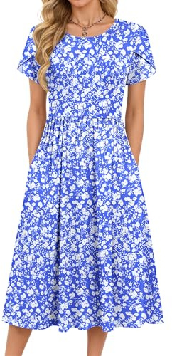 MOLERANI Summer Dresses for Women UK Round Neck with Pockets BU WT FL L