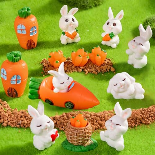 WENAUANG 16 Stück Mini Hasen Figuren Osterdeko, Hase Mini Tortendeko Kaninchen, Osterhasen Deko, Osterhasen Figuren für Ostern Micro Landschaft Dekoration Geburtstag Geschenk