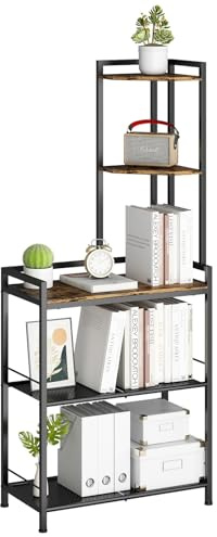 KZOBYD Eckregal, 5-stufiger Bücherregal, Eckregalständer Ecktisch mit Metallgestell, hohes Aufbewahrungsregal für Kleiner Raum, Küche, Wohnzimmer, Schlafzimmer, Büro