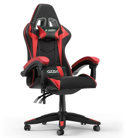 bigzzia Gaming Chair Office Chair Desk Chair Swivel Heavy Duty Chair Ergonomic Design with Cushion and Reclining Back Support (Red)