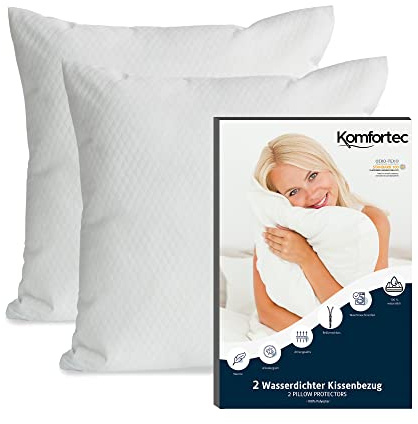 Komfortec Wasserdichter Kissenbezug 60x70 cm 2er Set mit Reißverschluss, Atmungsaktiv, Hypoallergen Kopfkissenbezüge 60x70, Anti-Milben, 2 Stück Kissenschoner 60x70, Weiß