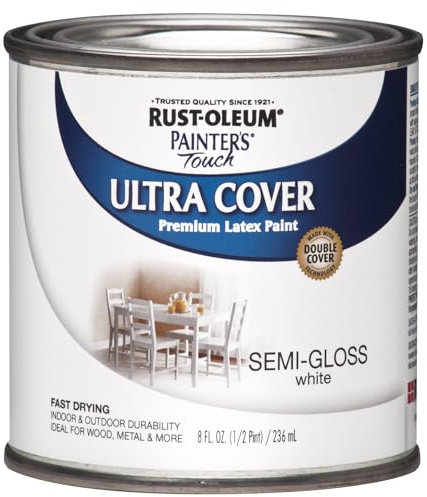 Rust-Oleum 1993730 Painter's Touch Latex Paint, Half Pint, Semi-Gloss White 8 Fl Oz (Pack of 1)