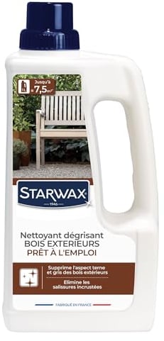 STARWAX - Nettoyant Dégrisant pour Bois Extérieurs - Redonne sa Couleur Naturelle au Bois - Elimine les Salissures Incrustées -Supprime l'Aspect Terne et Gris -Fabriqué en France - 1L -Jusqu'à 7,5m²