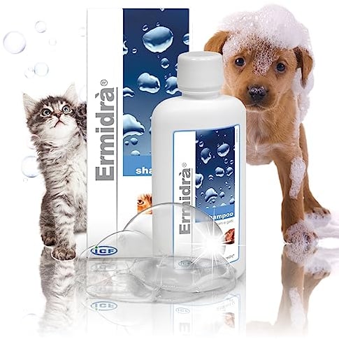 ICF | Ermidra Hundeshampoo zur Linderung von juckender Haut | Sprödes Fell entwirren | Entfernt schlechte Gerüche | Hundeshampoo und Conditioner für Haustiere mit empfindlicher Haut 250 ml