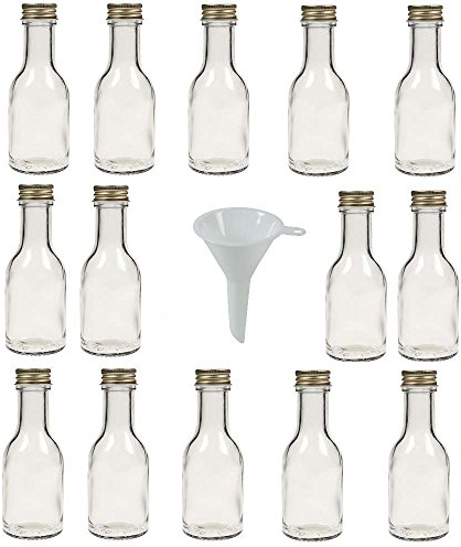 Viva-Haushaltswaren Gabriele Hesse e.K. 14 leere Glasflaschen mit Schraubverschluss 100 ml zum Selbstbefüllen inkl. einem weißem Einfülltrichter Ø 5 cm