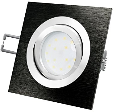 LED-Einbaustrahler Ultra flach (30mm) QF-2 quadratisch Alu schwarz gebürstet schwenkbar mit 4W LED Modul warmweiß 2700K 230V ohne Trafo | Oberfläche schwarz eloxiert | glanzpolierter Innenring