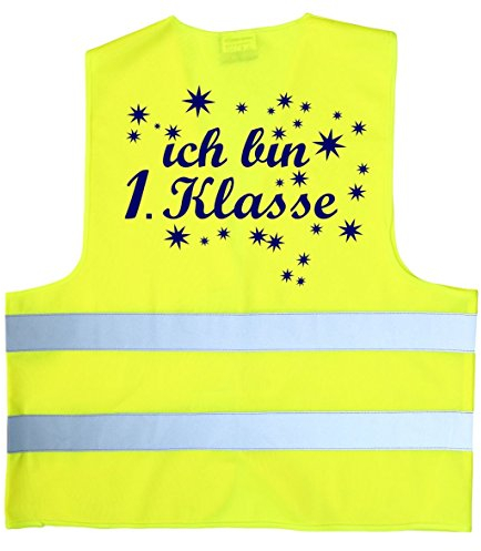 coole-fun-t-shirts Ich Bin 1. Klasse ! Warnweste zur Einschulung Schulanfang ABC Schützen Gr. XS 120-140 cm Neongelb