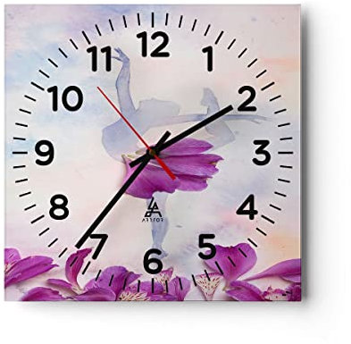 Modern Wanduhr Ballett Blumen Mädchen Eleganz 40x40cm Quadrat Groß Wand Uhr Glas Analog Zimmeruhren Küche Büro Wohnzimmer Glasuhr Wall Clock Dekoration Design Wanddekoration Küchenuhr C4AC40x40-3104