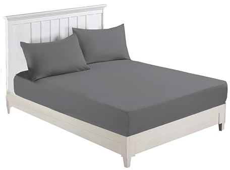 R&Z Plain Luxury Polycotton Fitted Sheet Single, Double, King, Super King, 4FT (Grey/Silver, Super King)