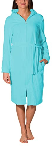 Aquarti Damen Bademantel Morgenmantel mit Reißverschluss Lang, Farbe: Türkis, Größe: M