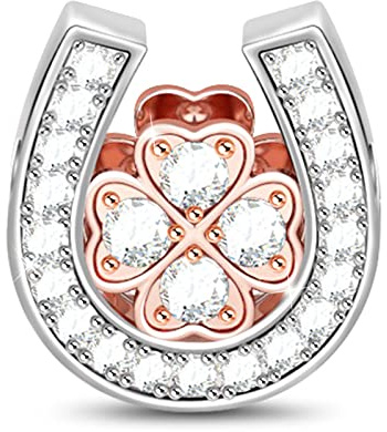 GNOCE 925 Sterling Silber Damen Charm kleeblatt fit alle Armbänder Halsketten mit Goldene Blume geformt ideales Glücklicher Hufeisen Geschenk für Frauen Mädchen