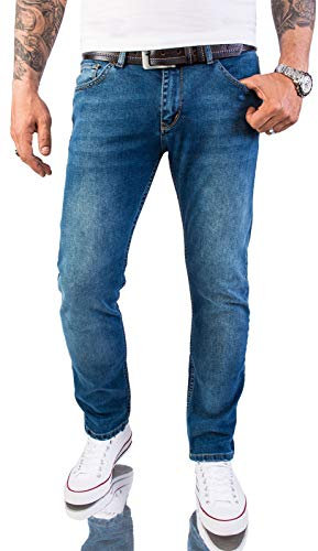 Rock Creek Herren Jeans Hose Slim Fit Stretch Jeans Herrenjeans Herrenhose Denim Stonewashed Blau Raw RC-2147 Dabuwall W34 L36