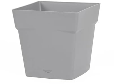 EDA Plastiques - Pot de Fleur - Pot de Fleur Toscane avec Soucoupe 17,4x17,4x17cm carré - 3,4L - Gris Béton