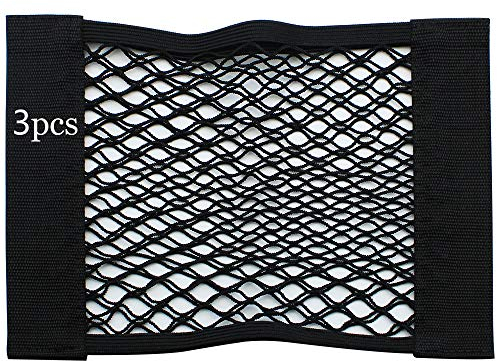 NewZC 3 Stück Universal Kofferraum Netztasche Gepäcknetz 25x30cm Auto Netztasche Elastische Netztasche Klein mit Klett-Befestigung für Universal Auto/SUV - Schwarz