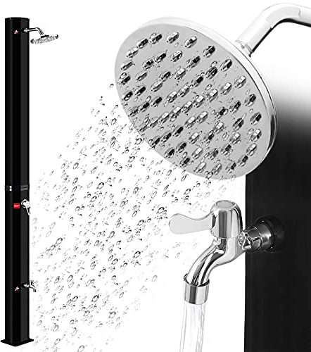 Froadp 35L Solar Gartendusche System Wassertemperatur bis 60℃ Solardusche mit 180° Drehbarer Regenduschkopf und Gartenschlauch-Anschluss Pooldusche für Camping Garten Draußen(Schwarz)