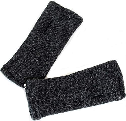 BUDDHA arts&more Pulswärmer Stulpen mit Daumenschlitz 100% Wolle fleecegefüttert Handarbeit Nepal (anthrazit)