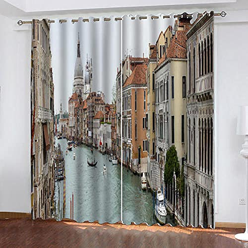 Gardinen Blickdicht Vorhang Venedig, Italien Vorhänge Verdunkelung Schlafzimmer Ösen Vorhänge Blickdicht,2Er Set 110X215Cm