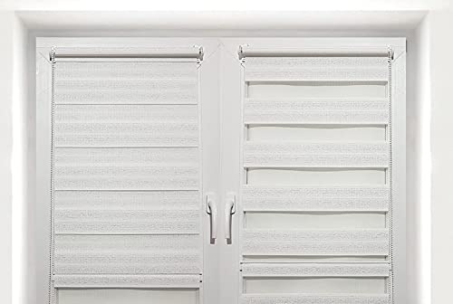 TROYAHOME® Doppelrollo Klemmfix Ohne Bohren Duo Rollo Fenster Rollo Easyfix (Silber Weiß, 90 x 150 cm (Stoffbreite 87 cm)