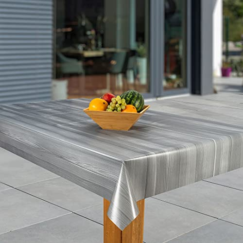 laro Wachstuch-Tischdecke Abwaschbar Garten-Tischdecke Wachstischdecke PVC Plastik-Tischdecken Eckig Meterware Wasserabweisend Abwischbar, Muster:Holzoptik - grau, Größe:100x140