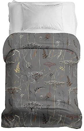 Gravity Gewichtsdecke Bezug - Schlaufen Bezugssystem mit Reißverschluss Baumwolle Deckenbezug für Erwachsene/Jugendliche Größe 135x200cm Gras Wiese Kräuter Grau Weiß