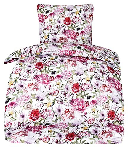 Satin Bettwäsche Rosalie Digitaldruck mit floralem Muster 100% Baumwolle (155 x 220 cm)