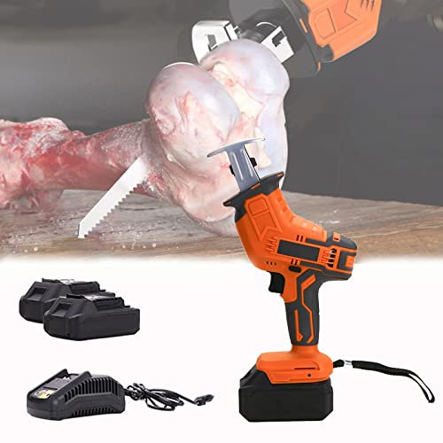 Bone Saw Cordless, Electric Butchers Saw for Commercial Home, Professional Handheld, Battery Powered, Multifunctional Bone Saw Machine for Frozen Meat Pork Fish Ribs (Combo : 2 Battery+2 Sawtooth)