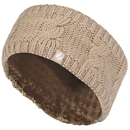 Heat Holders - Damen-Stirnband mit dickem Zopfmuster, Fleece-gefüttert, für den Winter, leer, Totenkopf, Ohrenwärmer (Einheitsgröße, Beige)