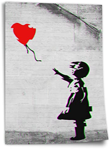 Poster Banksy Mädchen mit Herz Luftballon - Modern Street-Art - Kunstdruck Klein bis Groß XXL - Geschenk Wohnzimmer, Schlafzimmer Kunstdruck ohne Rahmen, Wandbild - A4, A3, A2, A1, A0, XXL - Wohnz..
