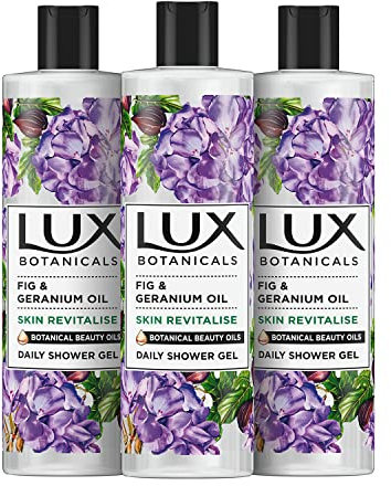 Lux Botanicals Refresh body wash made with 94% ingredients of natural origin Daily Shower Gel for naturally fresh and radiant skin 3x 500 ml (Fig & Geranium Oil)
