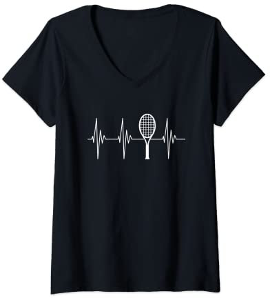 Damen Tennis Heartbeat Pulse Love Tennisspieler Raquet Pulse Line T-Shirt mit V-Ausschnitt