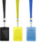 3 pezzi Porta badge verticale in pelle ecologica in poliuretano, con cordino in nylon da per appenderlo al collo, per ufficio scuola patente di guida colore Nero giallo blu