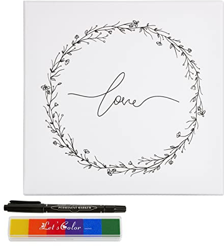 BOFUNX Leinwand Gästebuch Hochzeit Blumenkranz Leinwand für Fingerabdrücke Personalisiert Alternative Hochzeitsgästebuch Blumenkranz für Verlobung Hochzeitgeschenk Jubiläumsgeschenk