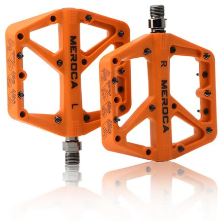 TINGSING Mountainbike-Pedale, rutschfeste MTB-Nylonfaser-Fahrradpedale, leichte und breite flache Plattform, mit Perrin-Kugellager und doppelseitigen Anti-Rutsch-Nägeln (Orange)