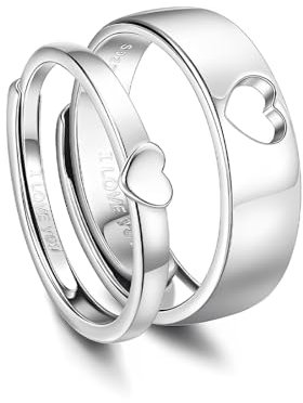 WRIRKN Anello per Coppia a Forma di Cuore Anelli di Coppia in Acciaio Inossidabile I Love You Coppia Anelli Anello Regolabile Anello di Coppia in Argento