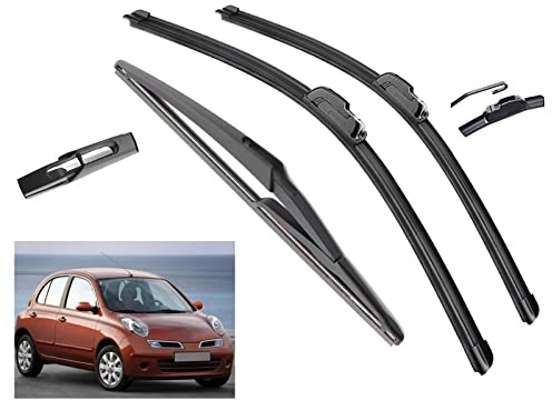 AWARFY Scheibenwischerblätter Für Nissan Micra K12 2002-2005 Scheibenwischer Vorne Hinten Wischerblätter Bürsten Cutter Zubehör J Hook Auto